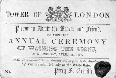 Ticket de la Torre de Londres, 1857 de English School